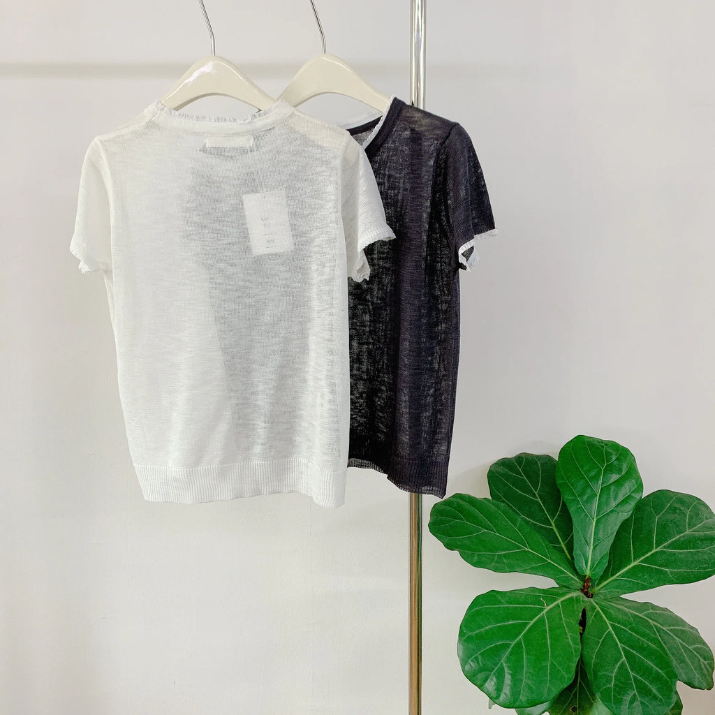 HELLO MILK TEE- 85110 簡約花邊衫