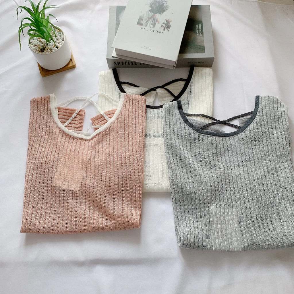 HELLO MILK TEE- 85113 坑條交叉衫