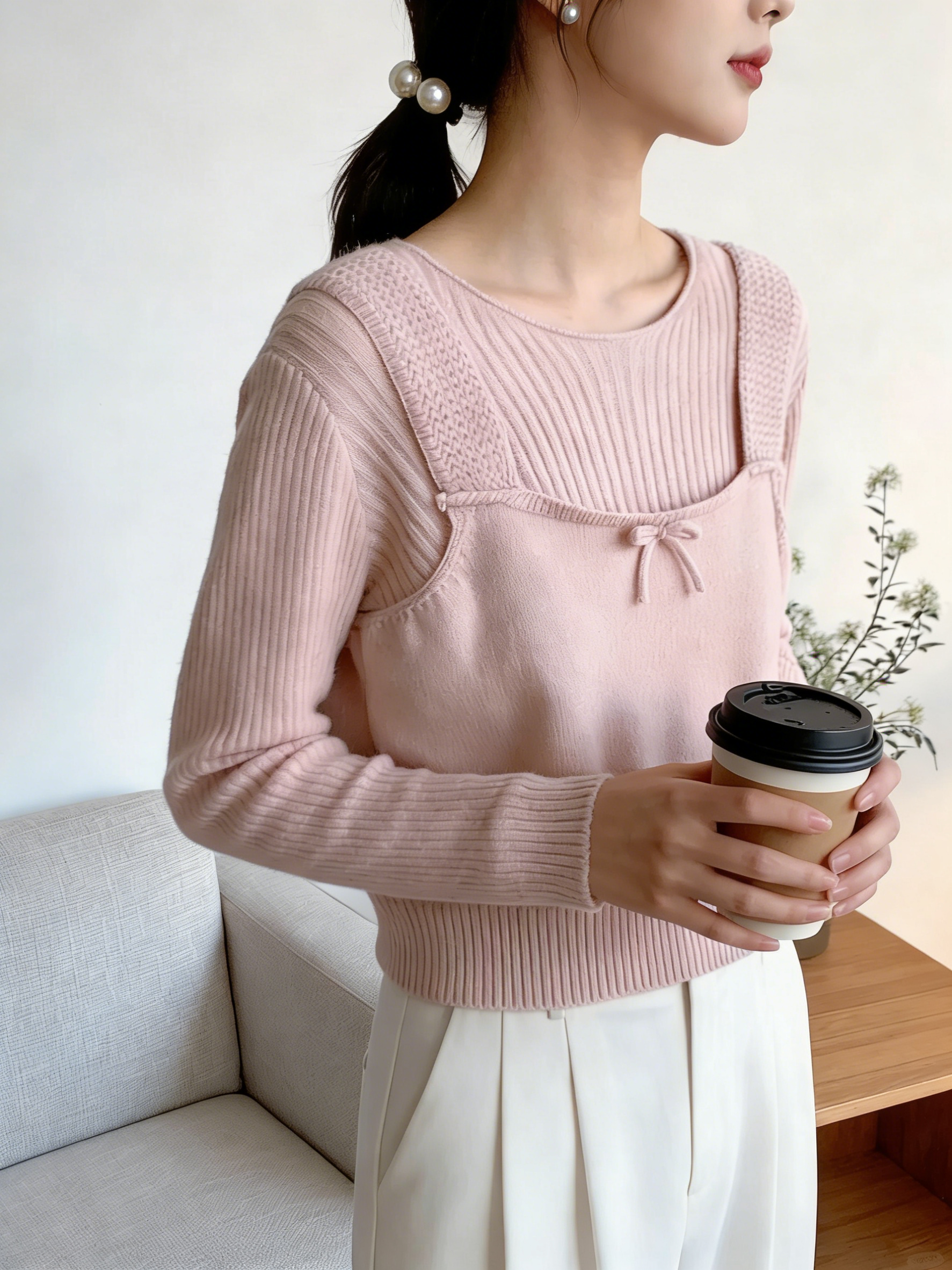 HELLO MILK TEE- 85756 針織套裝