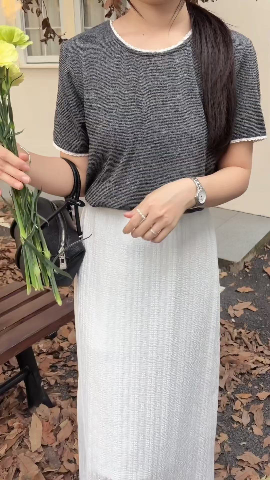 HELLO MILK TEE- 86829   花邊短袖衫