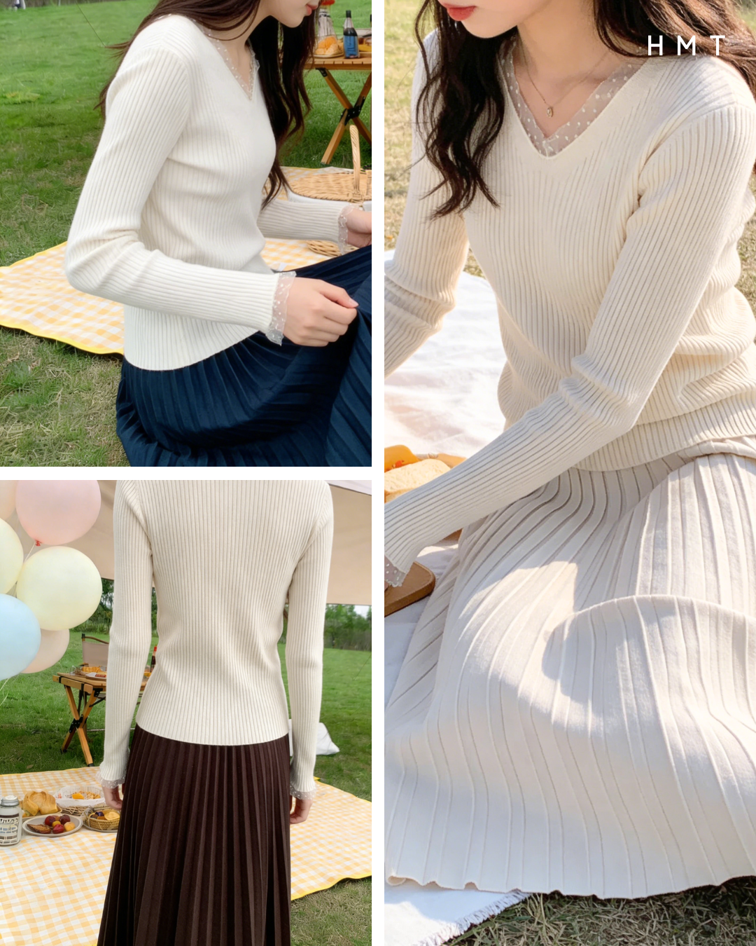 HELLO MILK TEE- 85976 拼接花邊衫