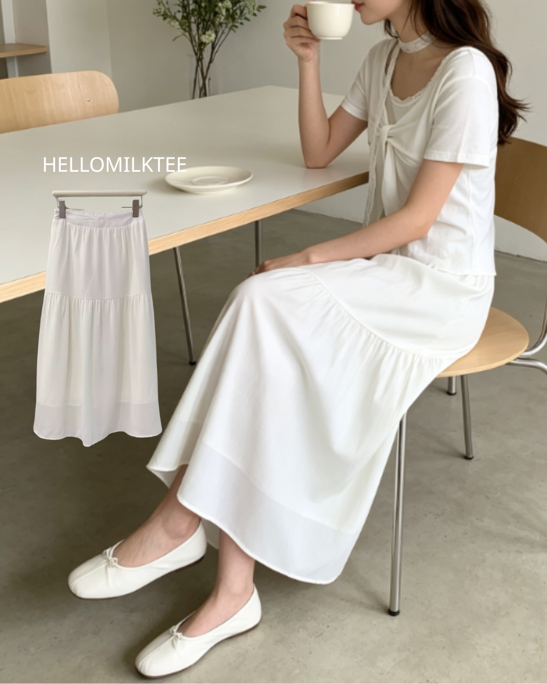 HELLO MILK TEE- 86396 氣質半裙