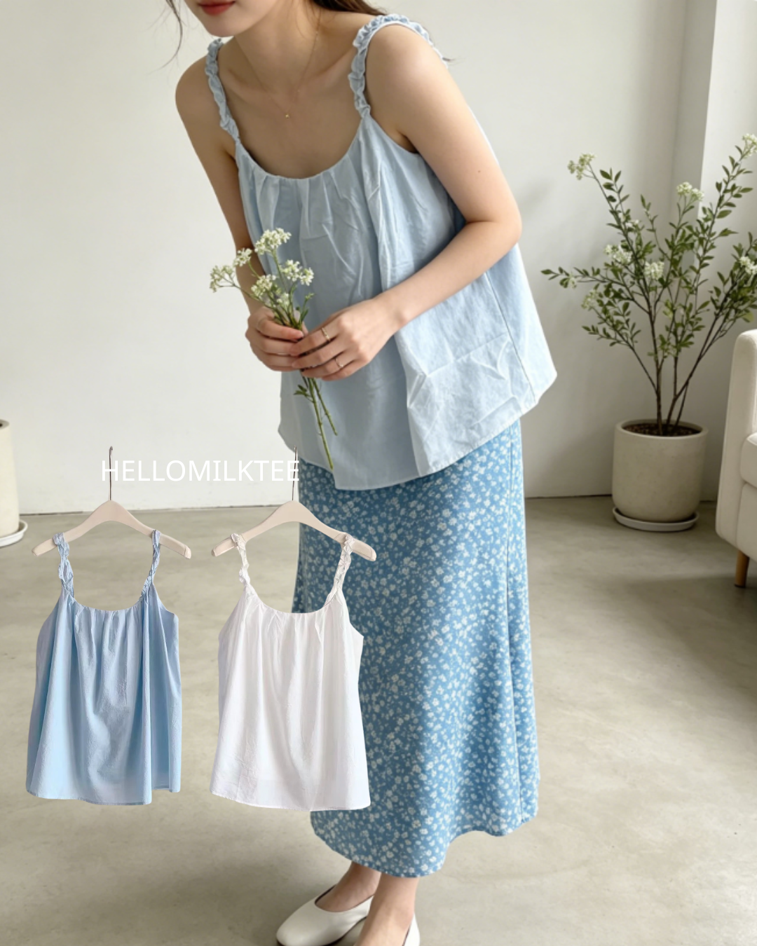 HELLO MILK TEE- 86455 韓系吊帶衫
