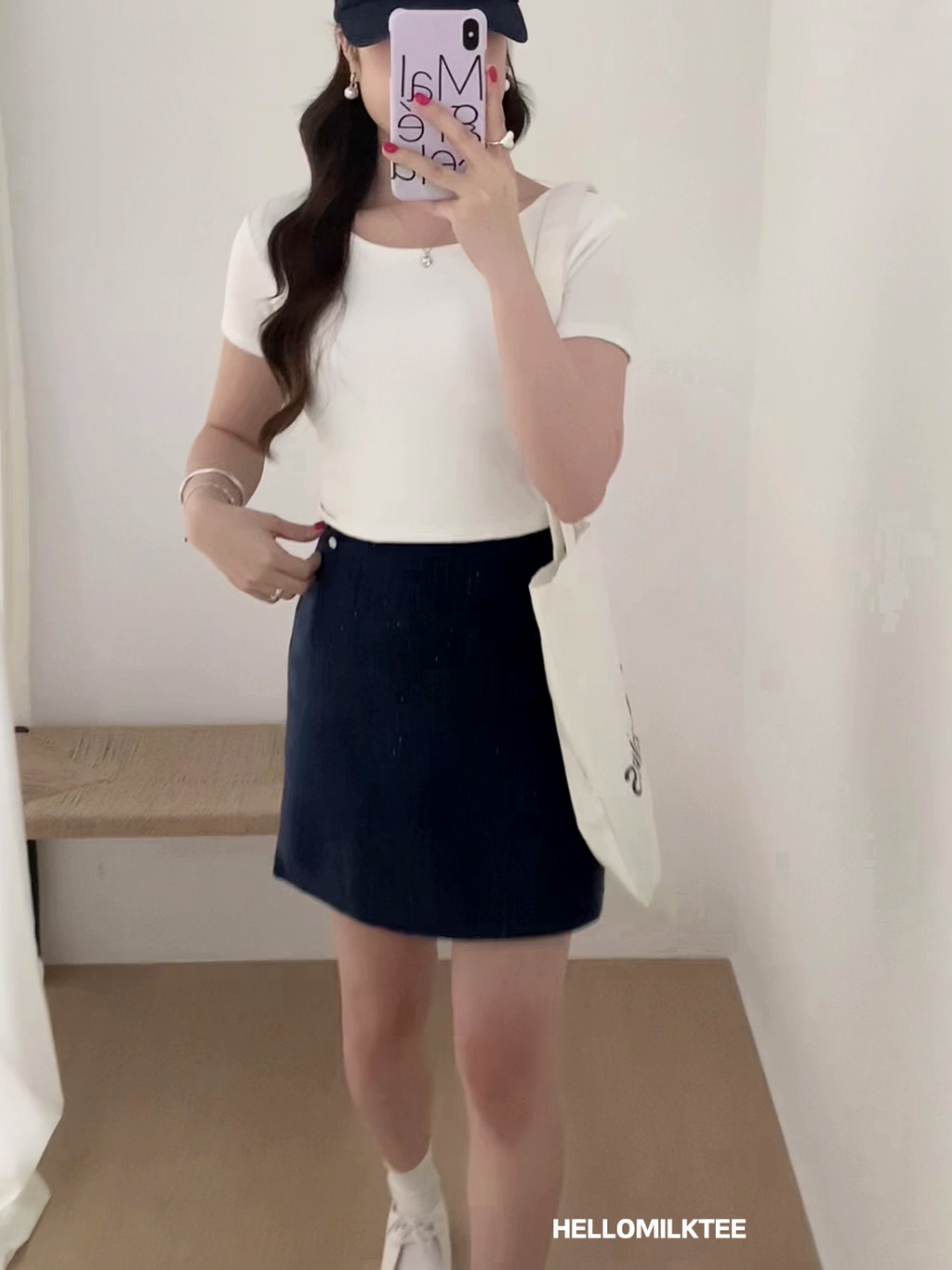 HELLO MILK TEE- 86152 呢料短裙