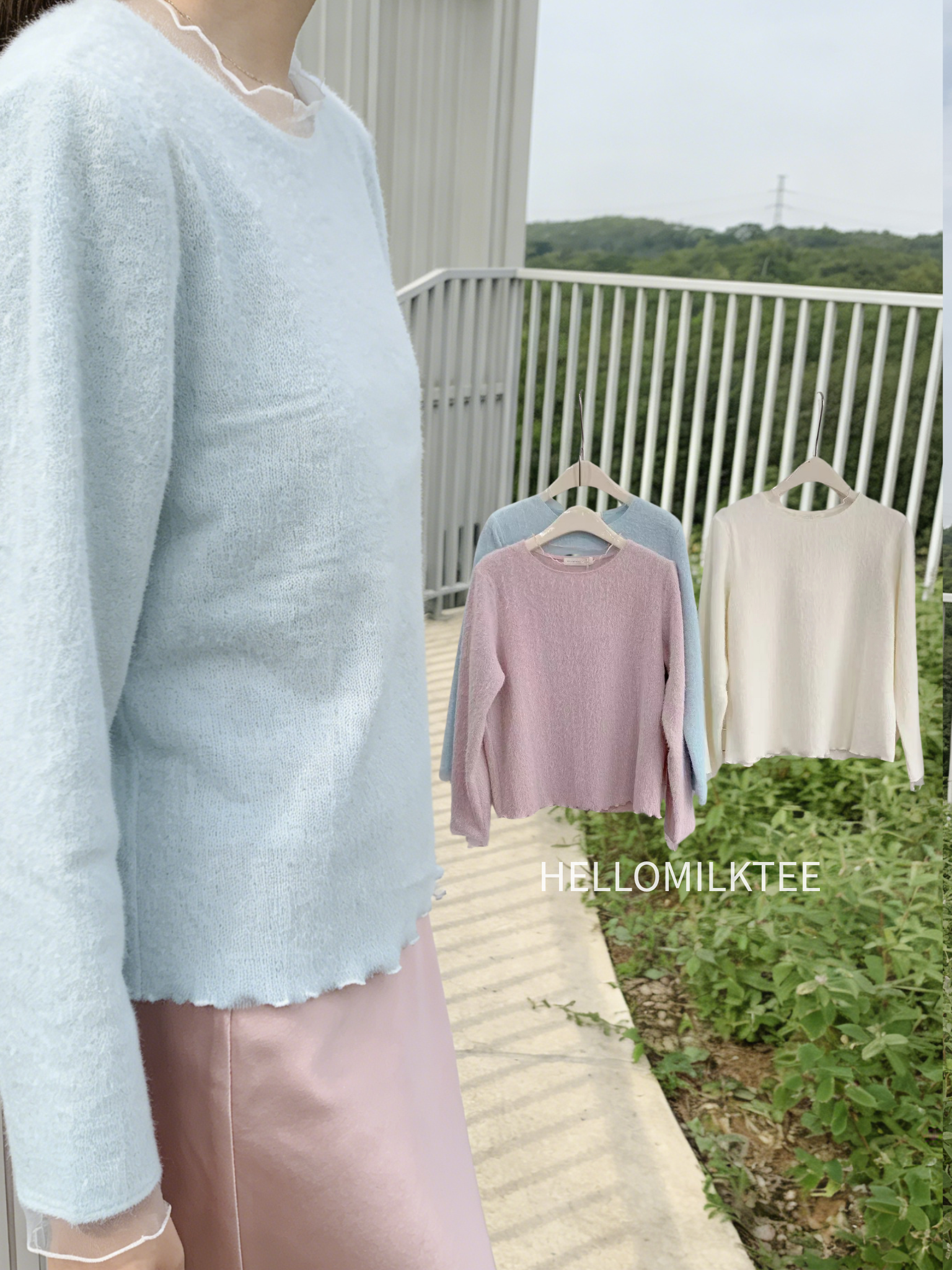 HELLO MILK TEE- 86004 拼接紗邊衫