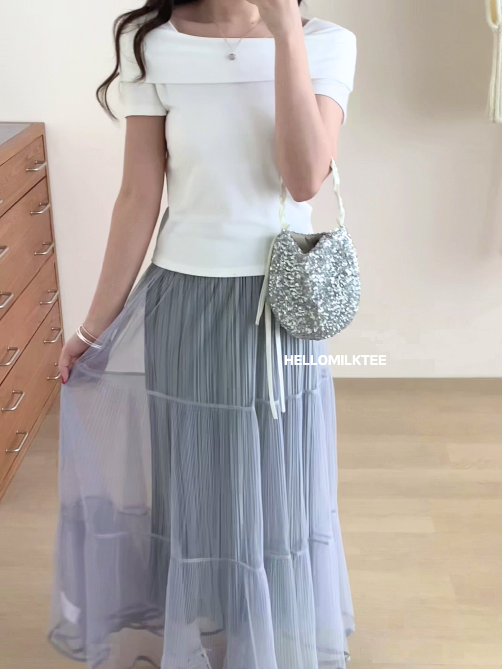 HELLO MILK TEE- 86099 網紗半裙