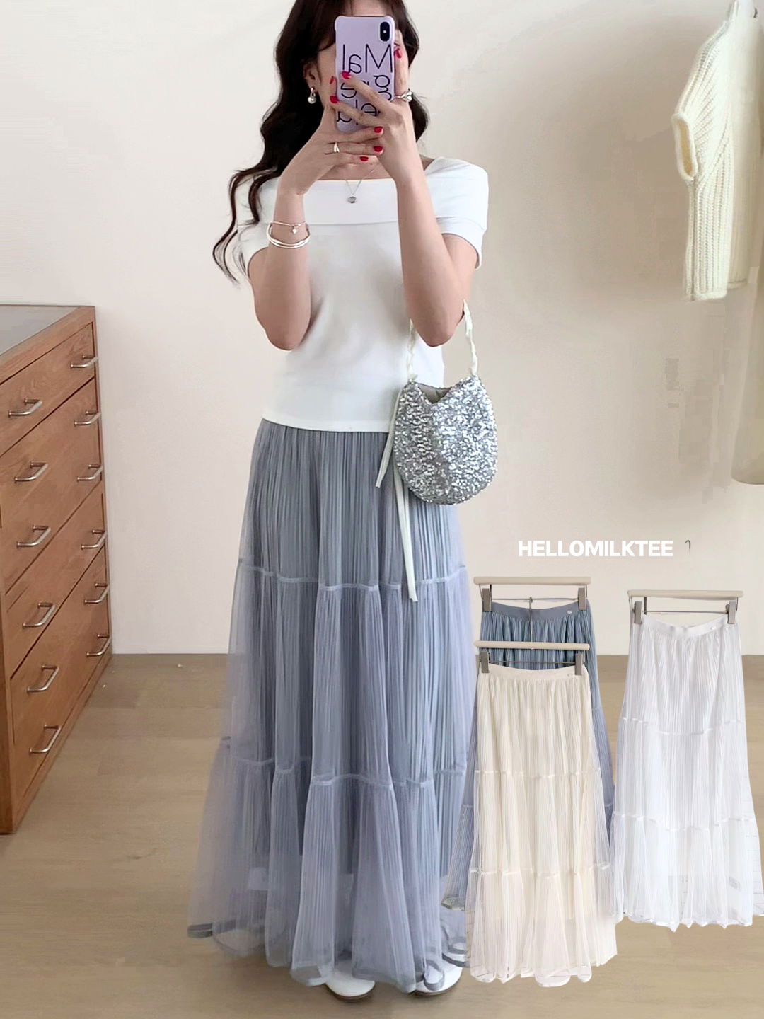 HELLO MILK TEE- 86099 網紗半裙