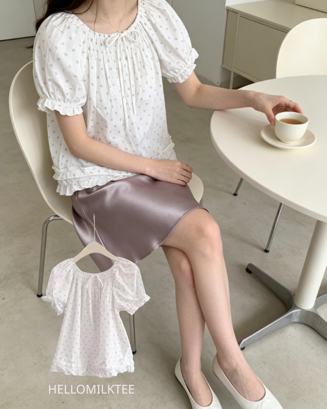 HELLO MILK TEE- 86451 方領小衫