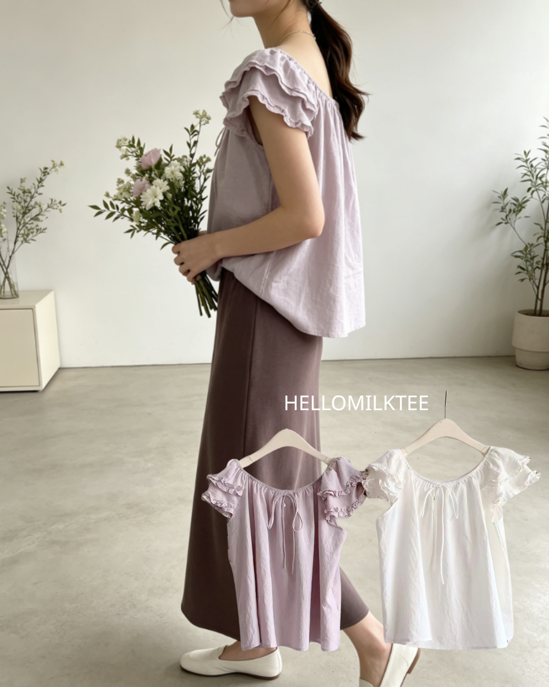 HELLO MILK TEE- 86457 甜美綁帶衫