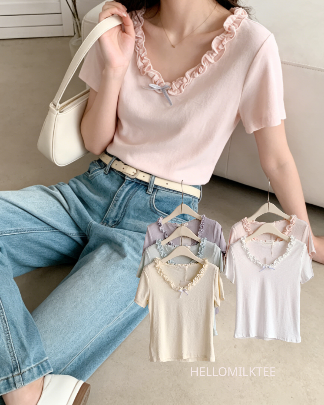 HELLO MILK TEE- 86433  韓系小衫