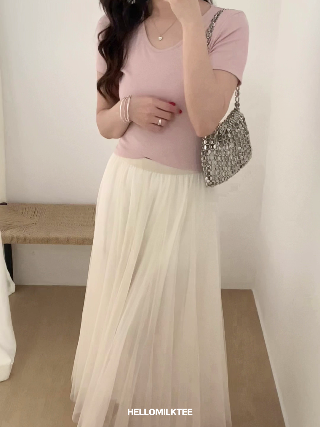 HELLO MILK TEE- 86106 網紗半裙