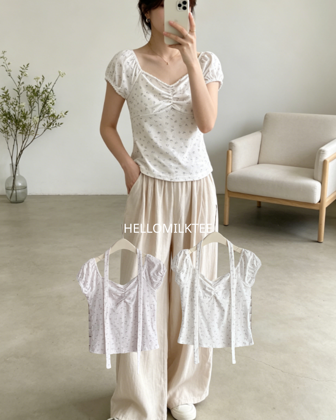 HELLO MILK TEE- 86494  碎花小衫