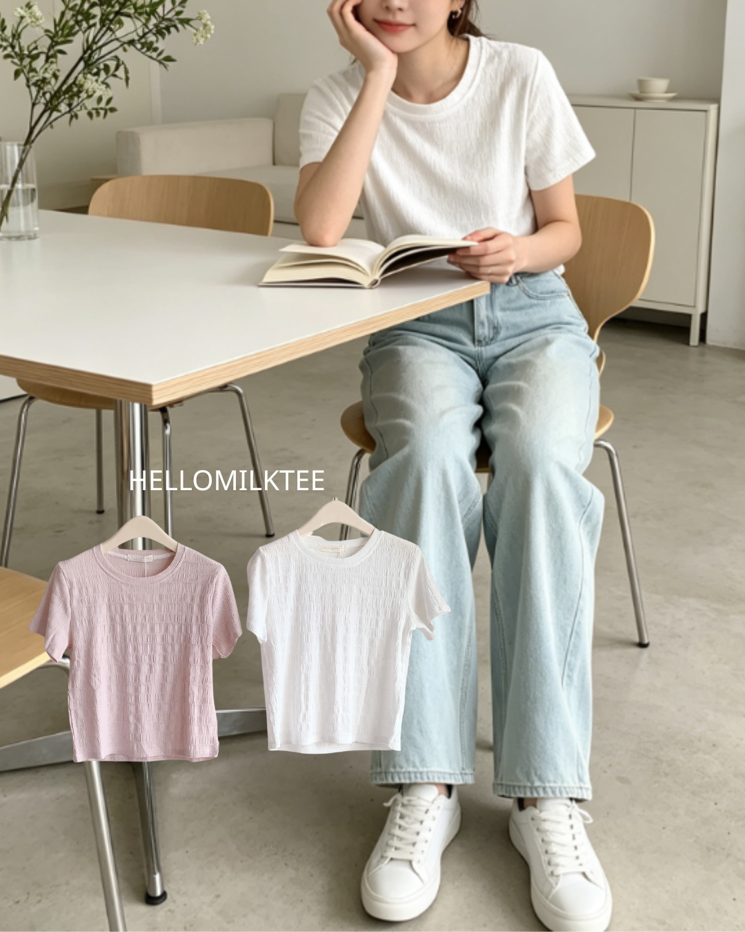 HELLO MILK TEE- 86482  百搭簡約衫