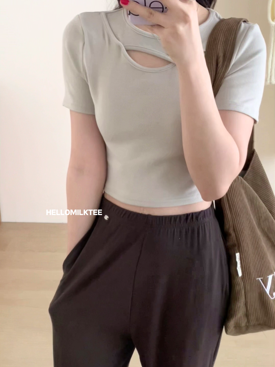 HELLO MILK TEE- 86030 圓領鏤空衫