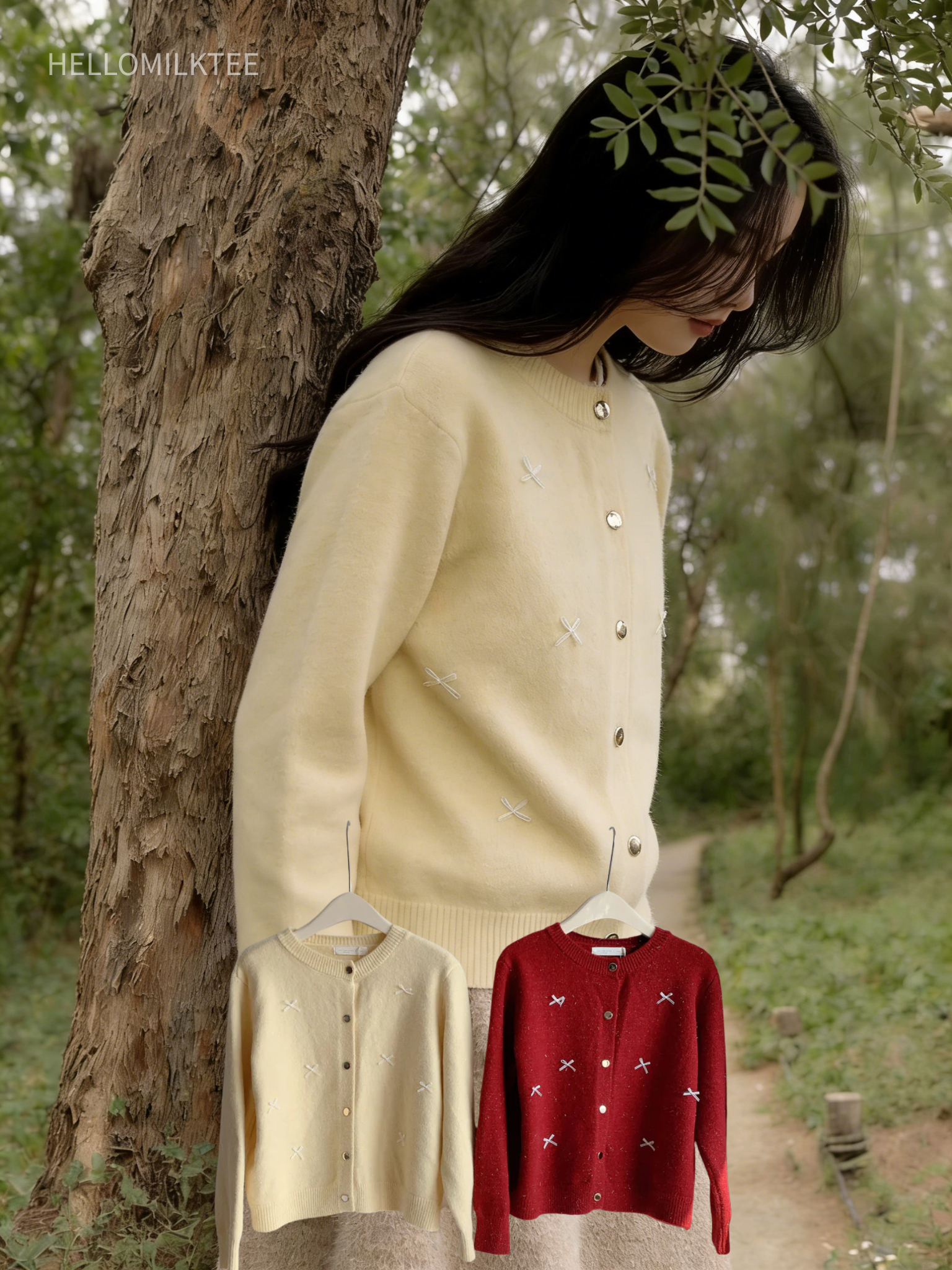 HELLO MILK TEE- 85995 蕾絲領上衣