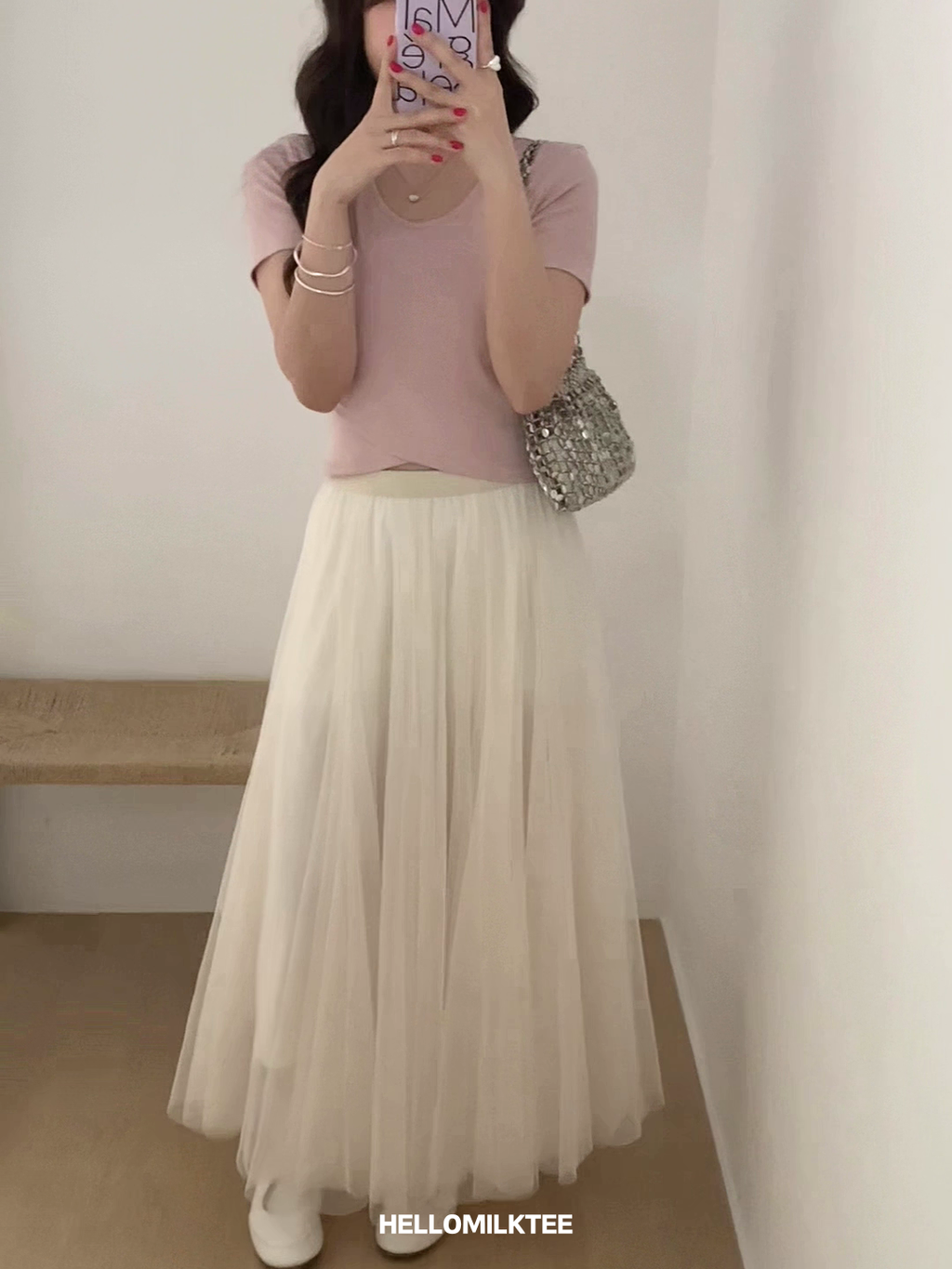 HELLO MILK TEE- 86106 網紗半裙