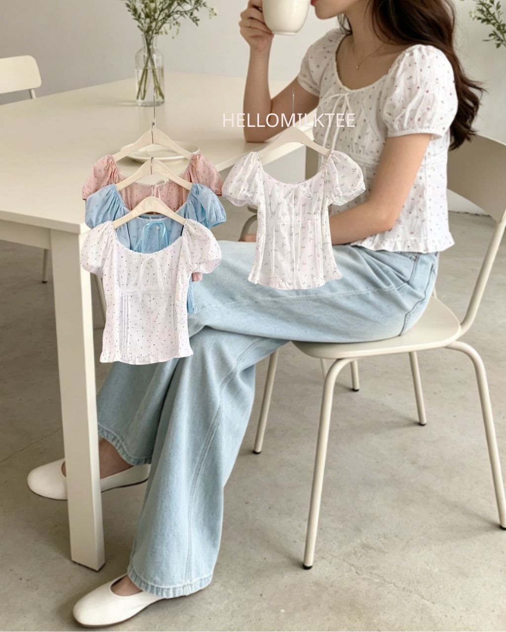 HELLO MILK TEE- 86446 法式小衫