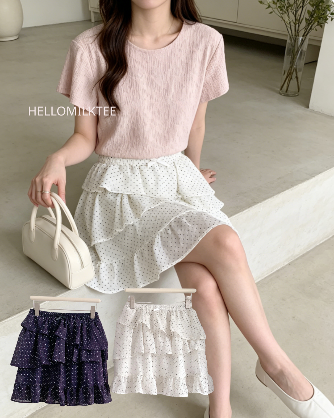 HELLO MILK TEE- 86435  波點短裙