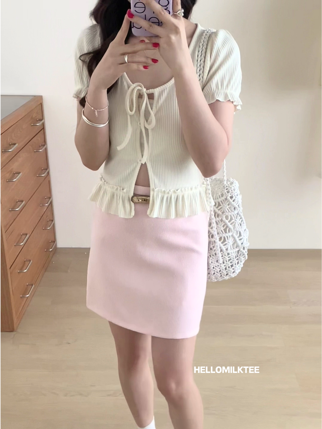 HELLO MILK TEE- 86174 綁帶上衣