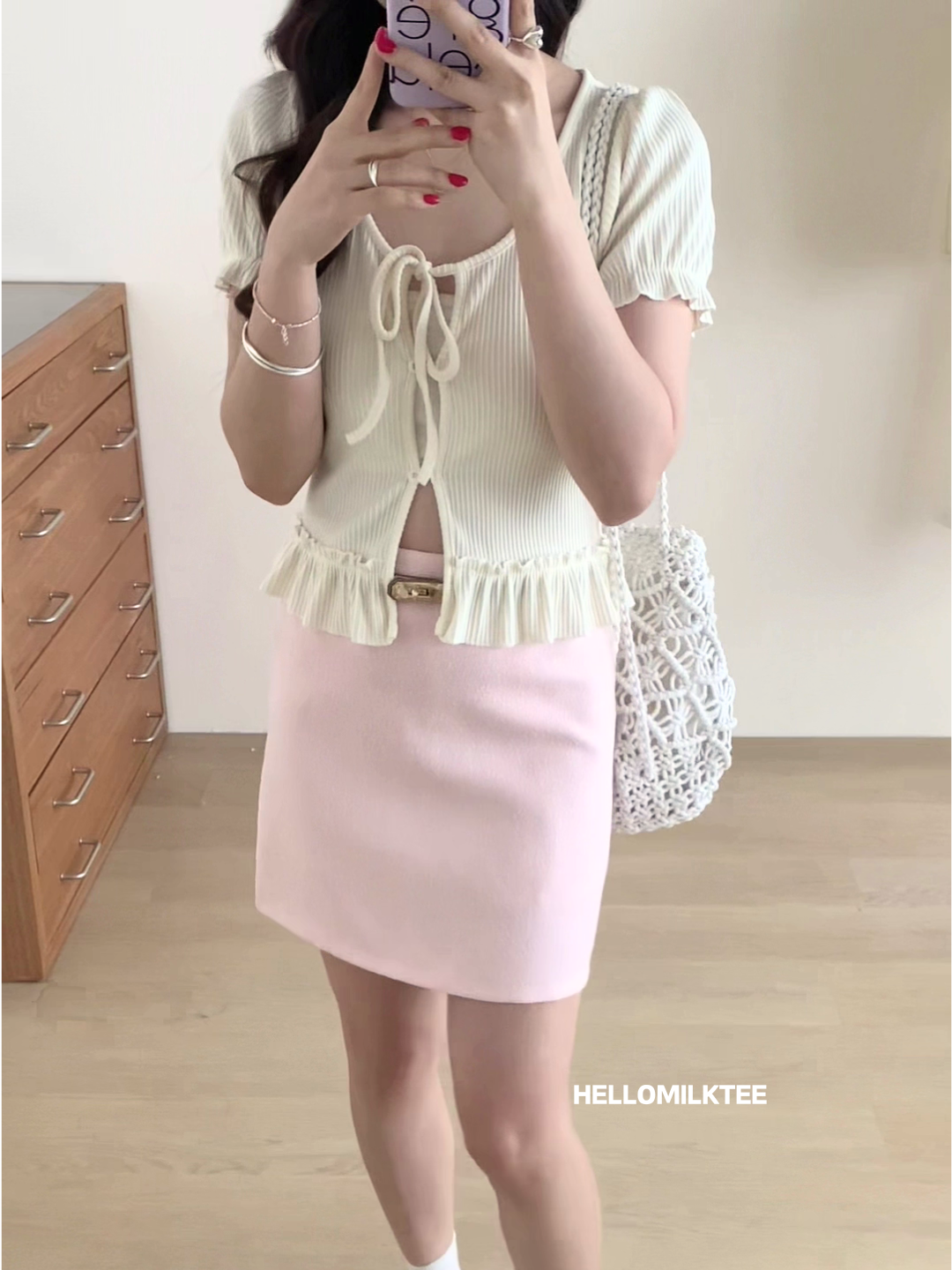 HELLO MILK TEE- 86122 綁繩小衫