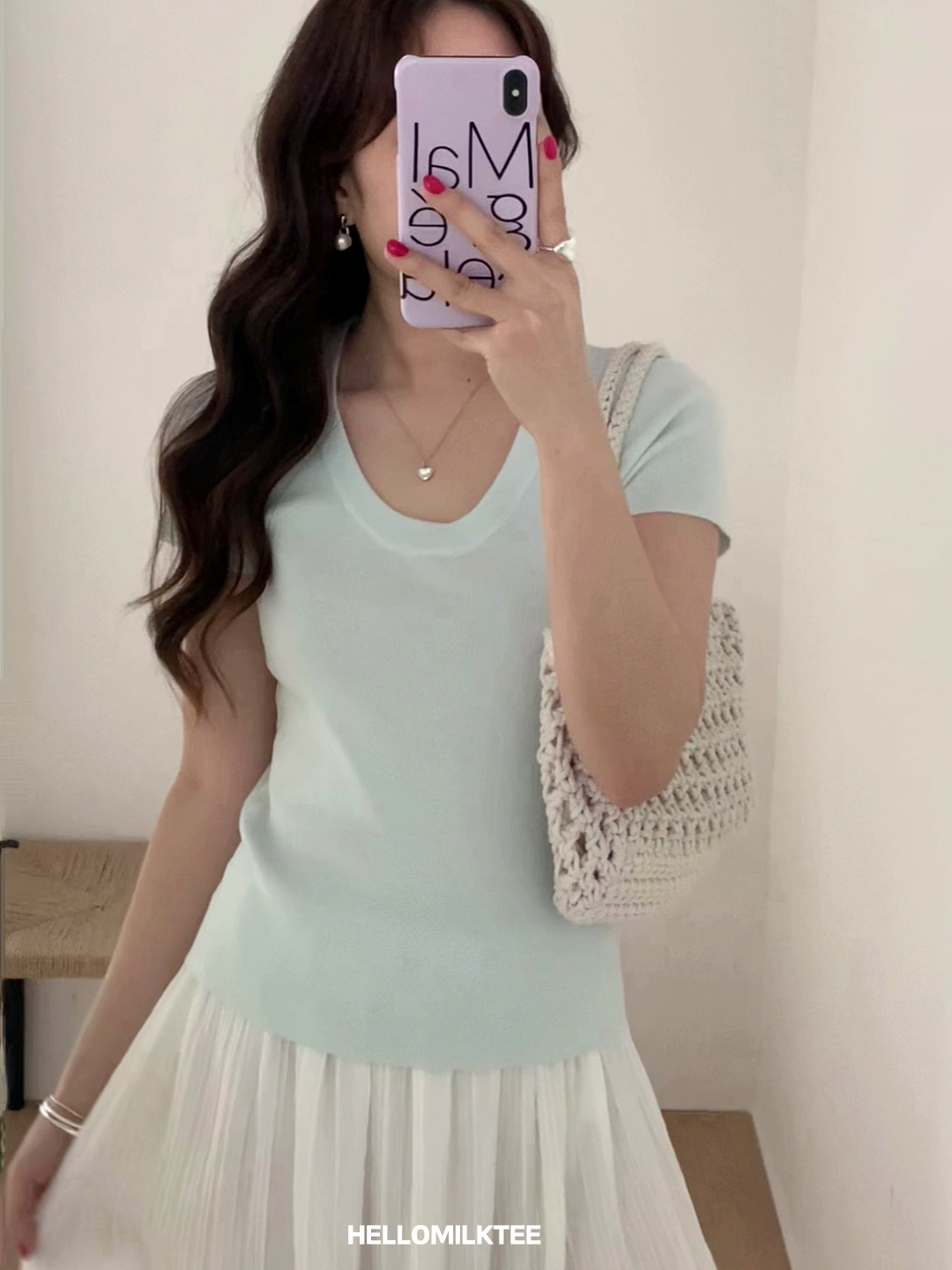 HELLO MILK TEE- 86056 圓領後小蝴蝶結上衣