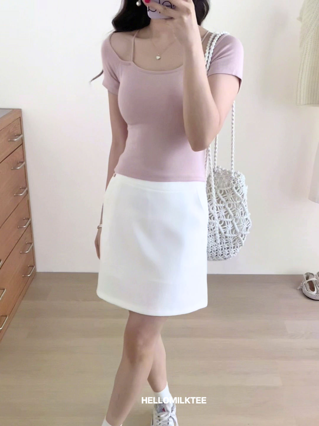 HELLO MILK TEE- 86026 百搭有墊上衣