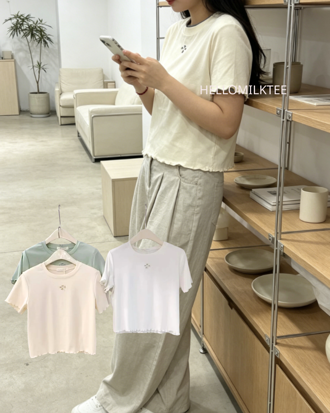 HELLO MILK TEE- 86387 簡約小衫