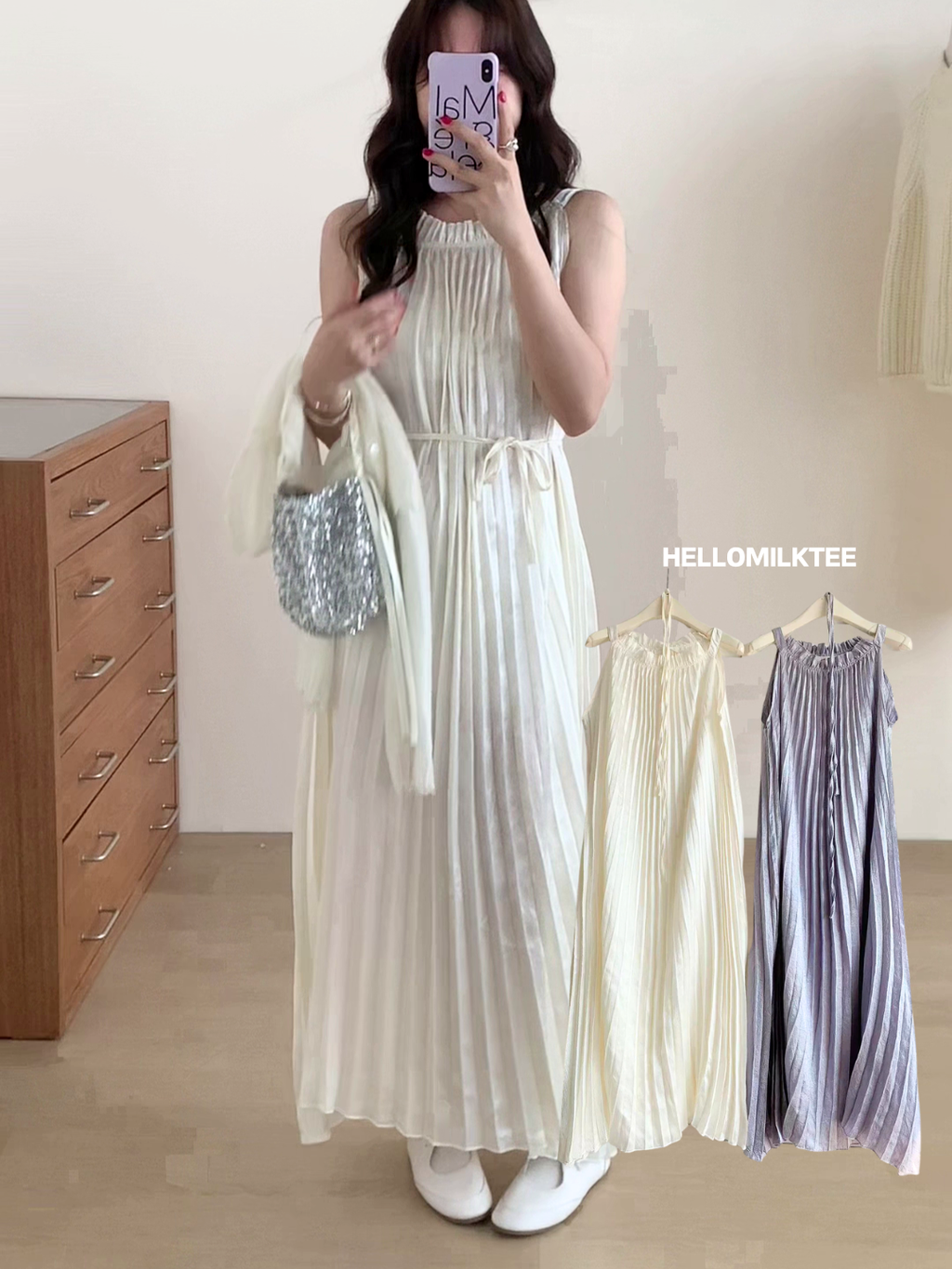 HELLO MILK TEE- 86090 褶皺連裙