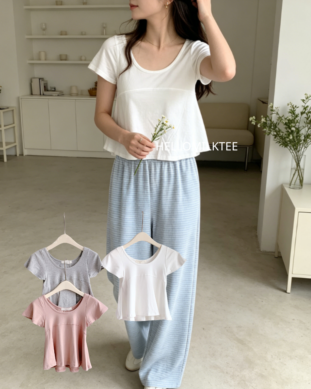HELLO MILK TEE- 86470  圓領短袖