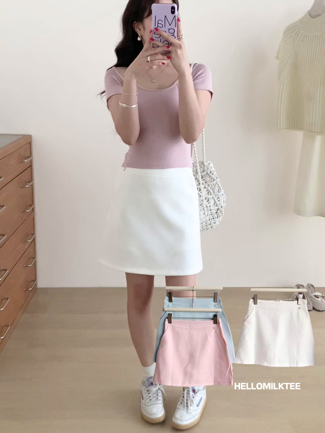 HELLO MILK TEE- 86147 淨版短裙