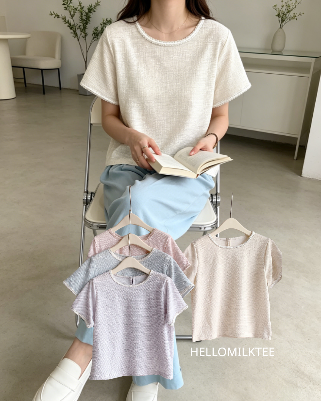 HELLO MILK TEE- 86522  小香風短袖