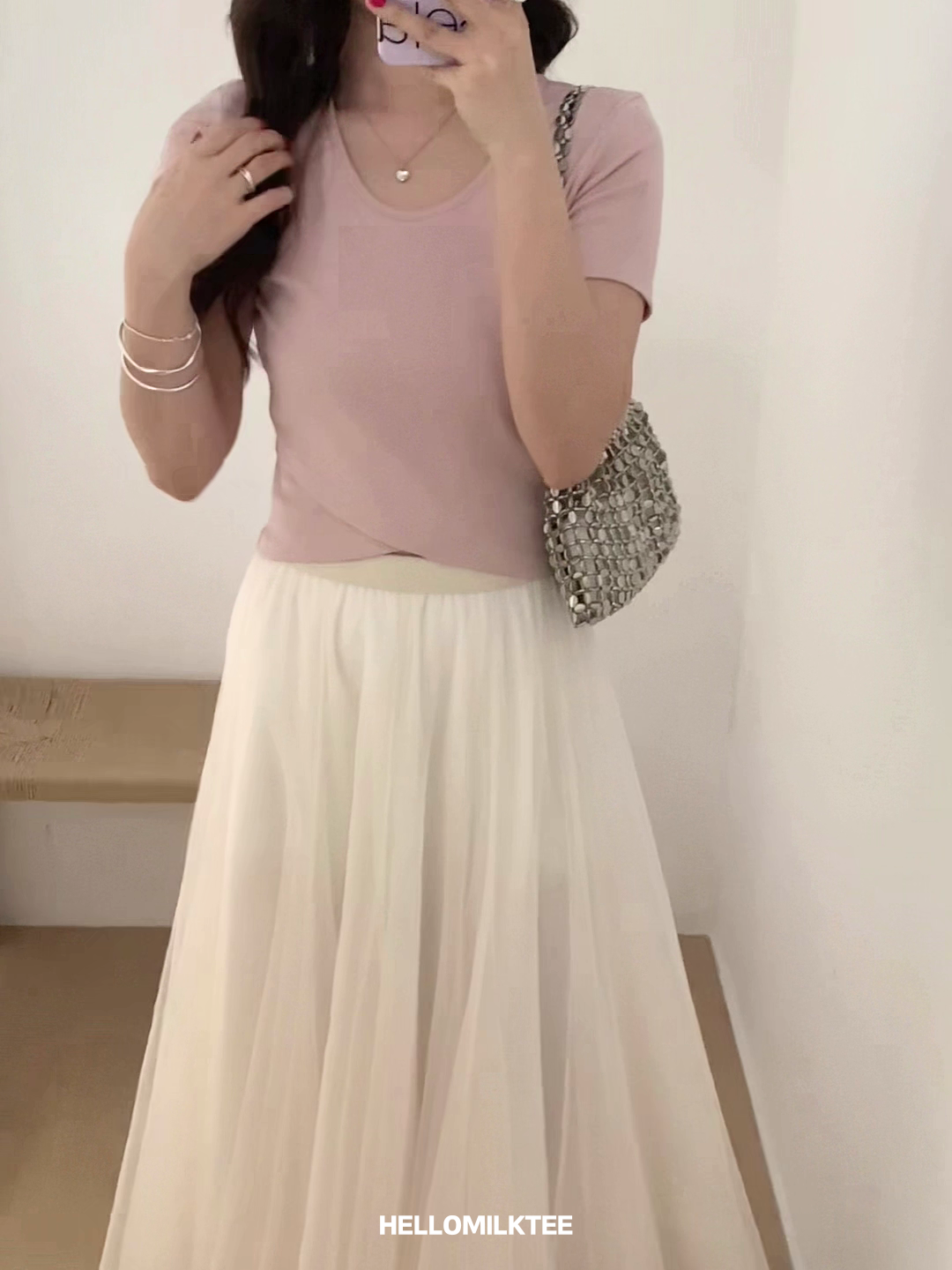 HELLO MILK TEE- 86106 網紗半裙