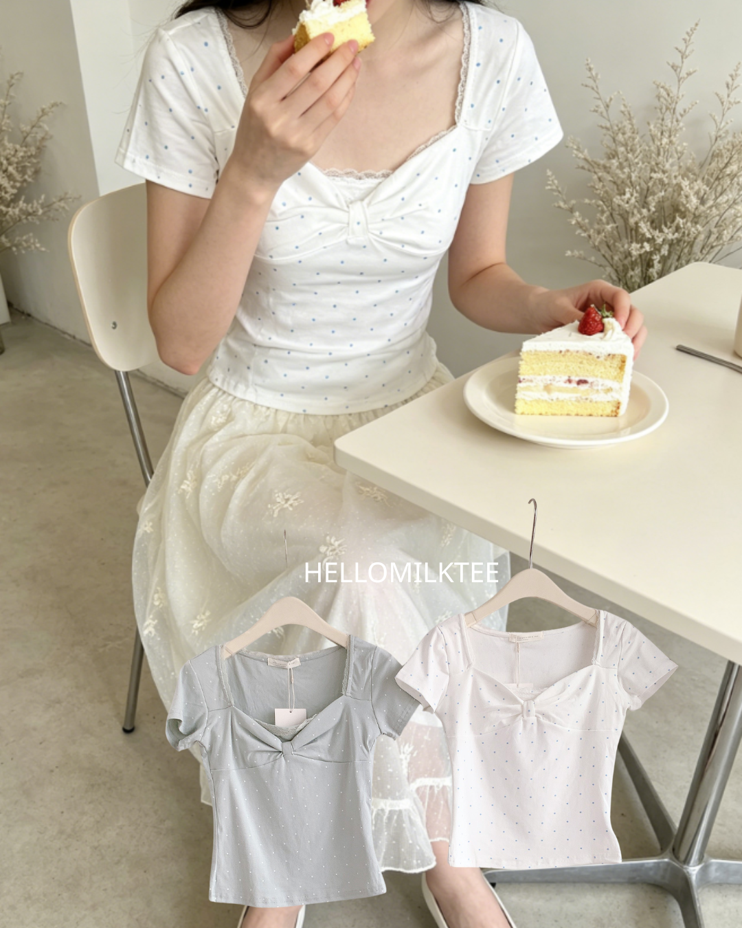 HELLO MILK TEE- 86496  韓系波點衫