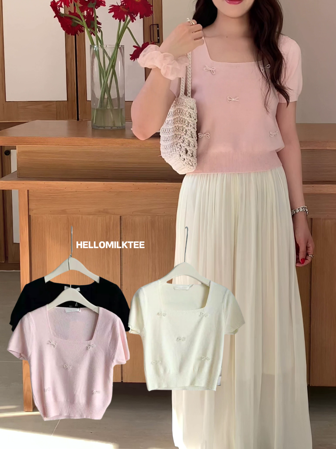 HELLO MILK TEE- 85992 方領上衣