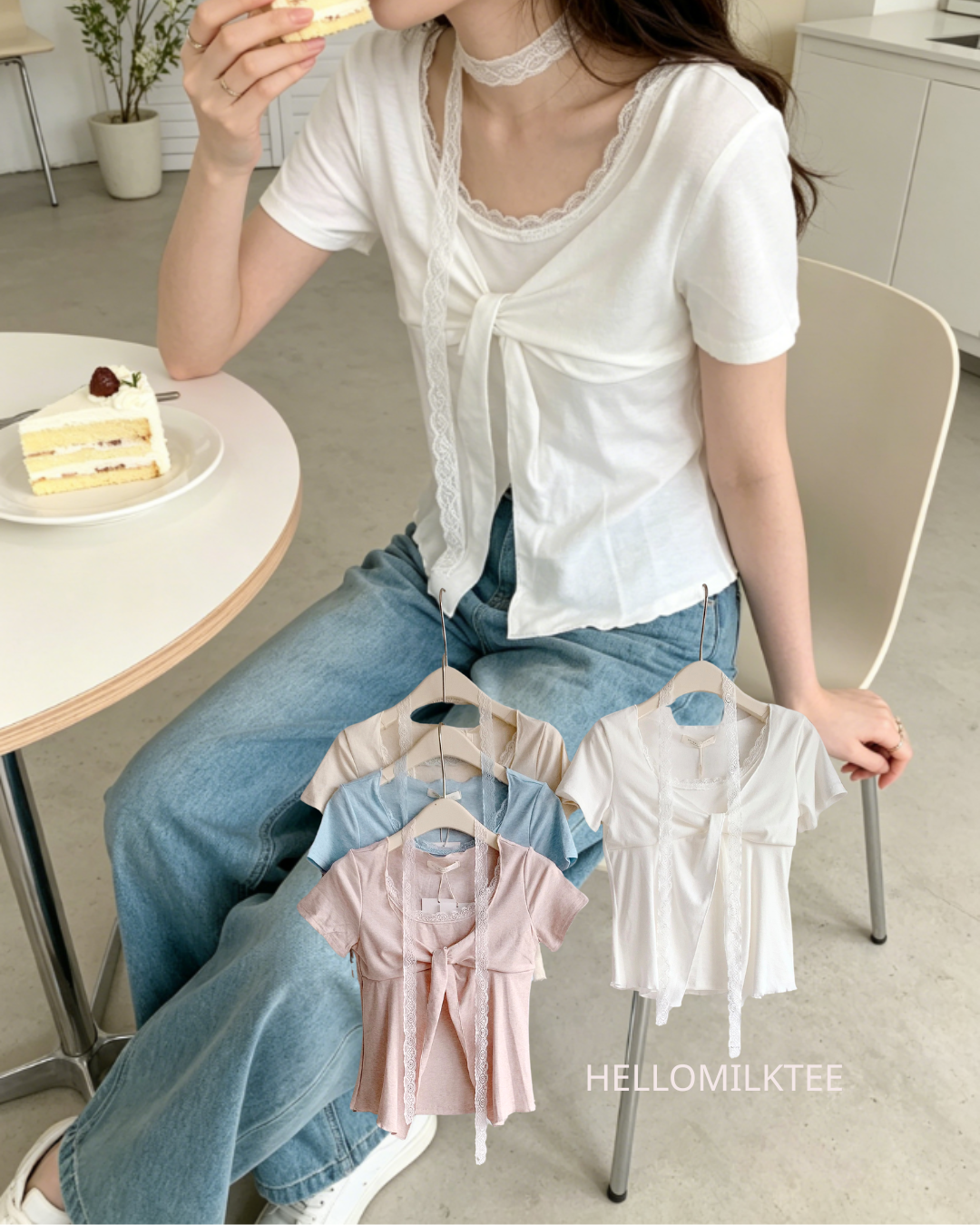 HELLO MILK TEE- 86465  扭結小衫
