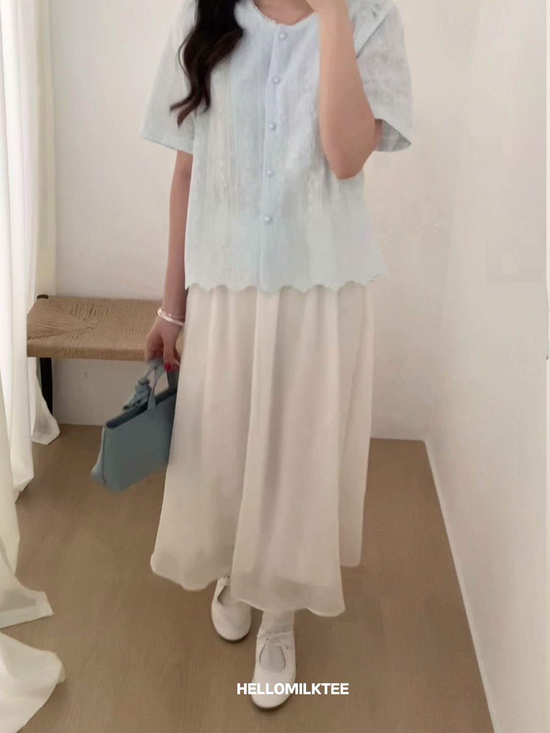 HELLO MILK TEE- 86064 亮絲半裙