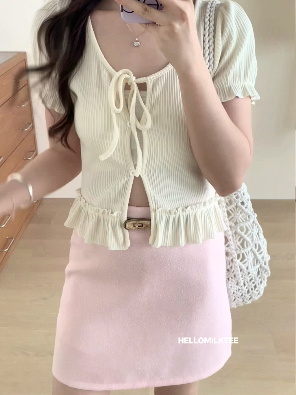 HELLO MILK TEE- 86148 皮帶短裙