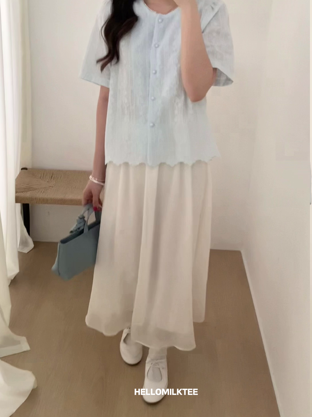 HELLO MILK TEE- 86064 亮絲半裙