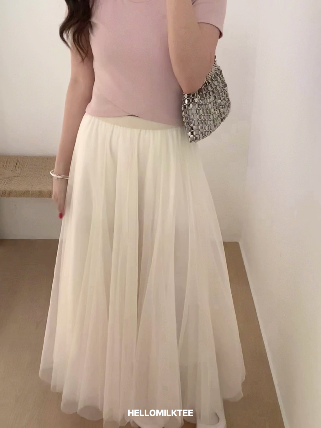 HELLO MILK TEE- 86106 網紗半裙