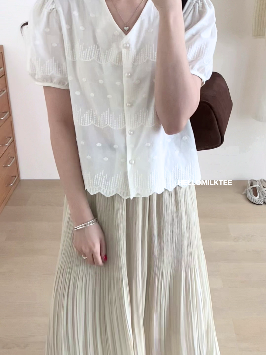 HELLO MILK TEE- 86091 排扣上衣