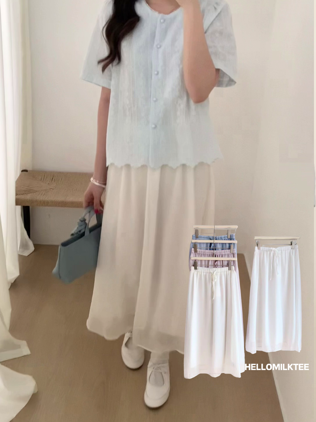 HELLO MILK TEE- 86064 亮絲半裙