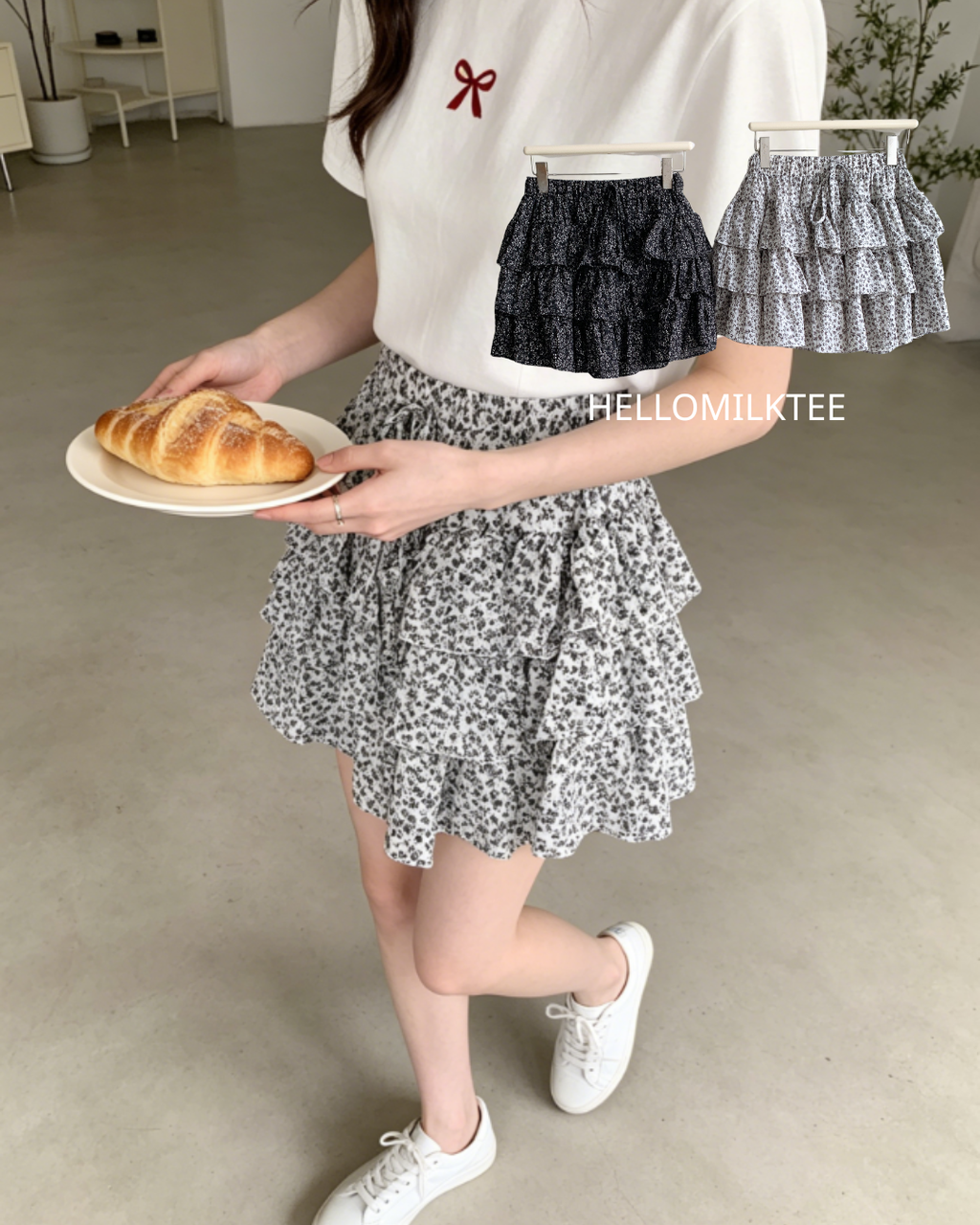 HELLO MILK TEE- 86490  碎花短裙