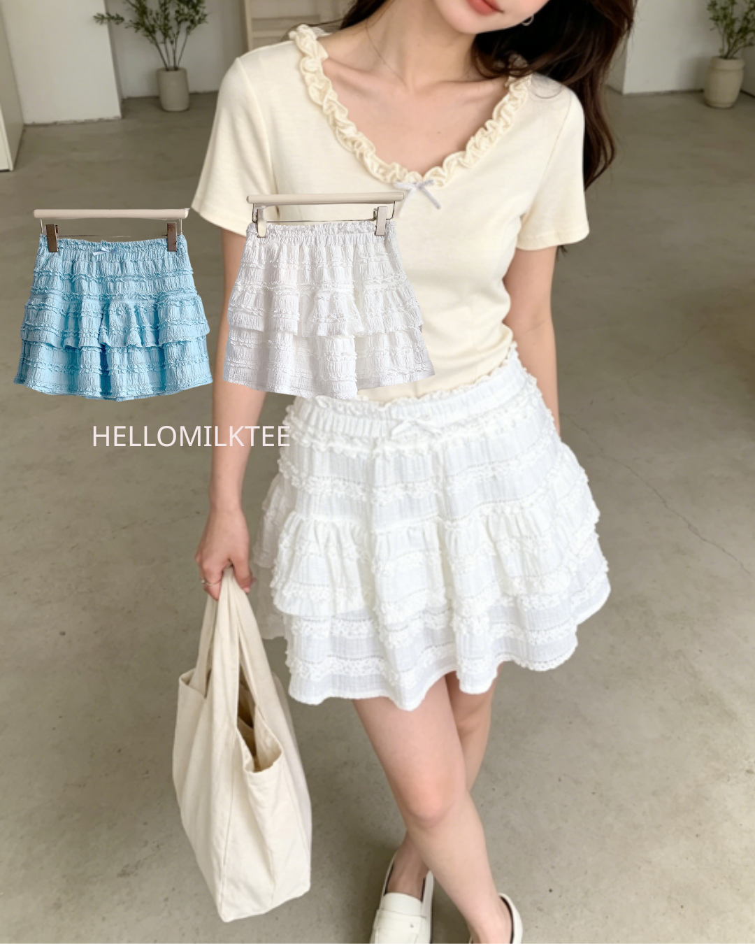 HELLO MILK TEE- 86460  韓系短裙