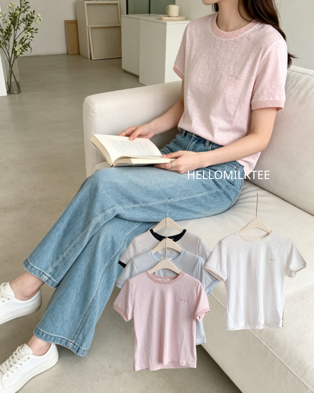HELLO MILK TEE- 86469  刺繡短袖