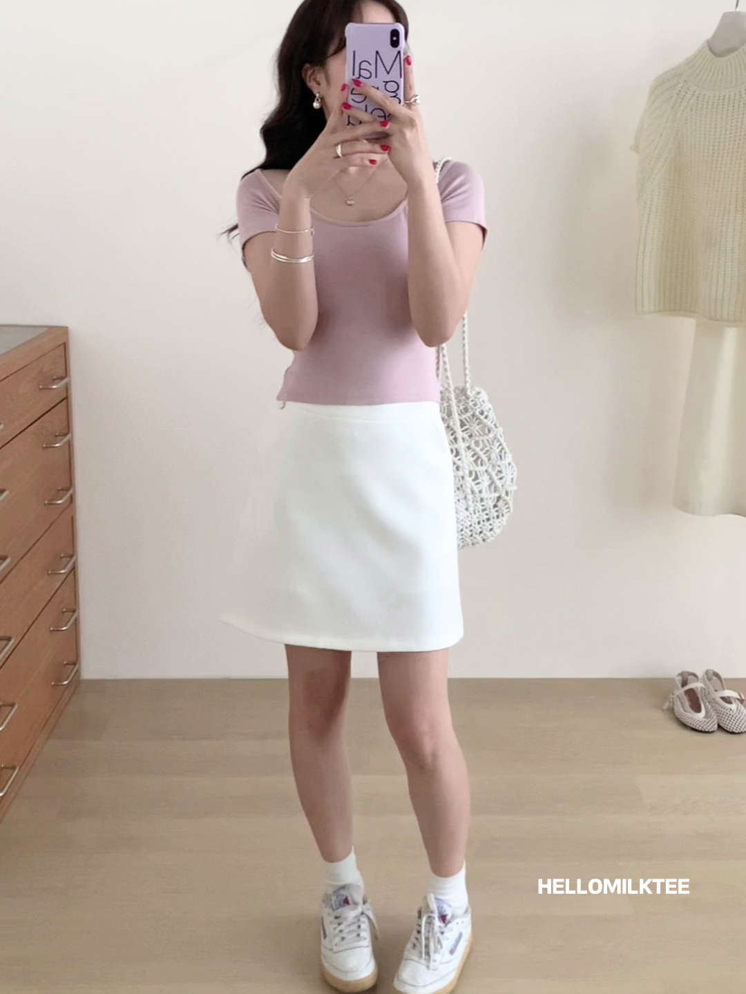 HELLO MILK TEE- 86147 淨版短裙