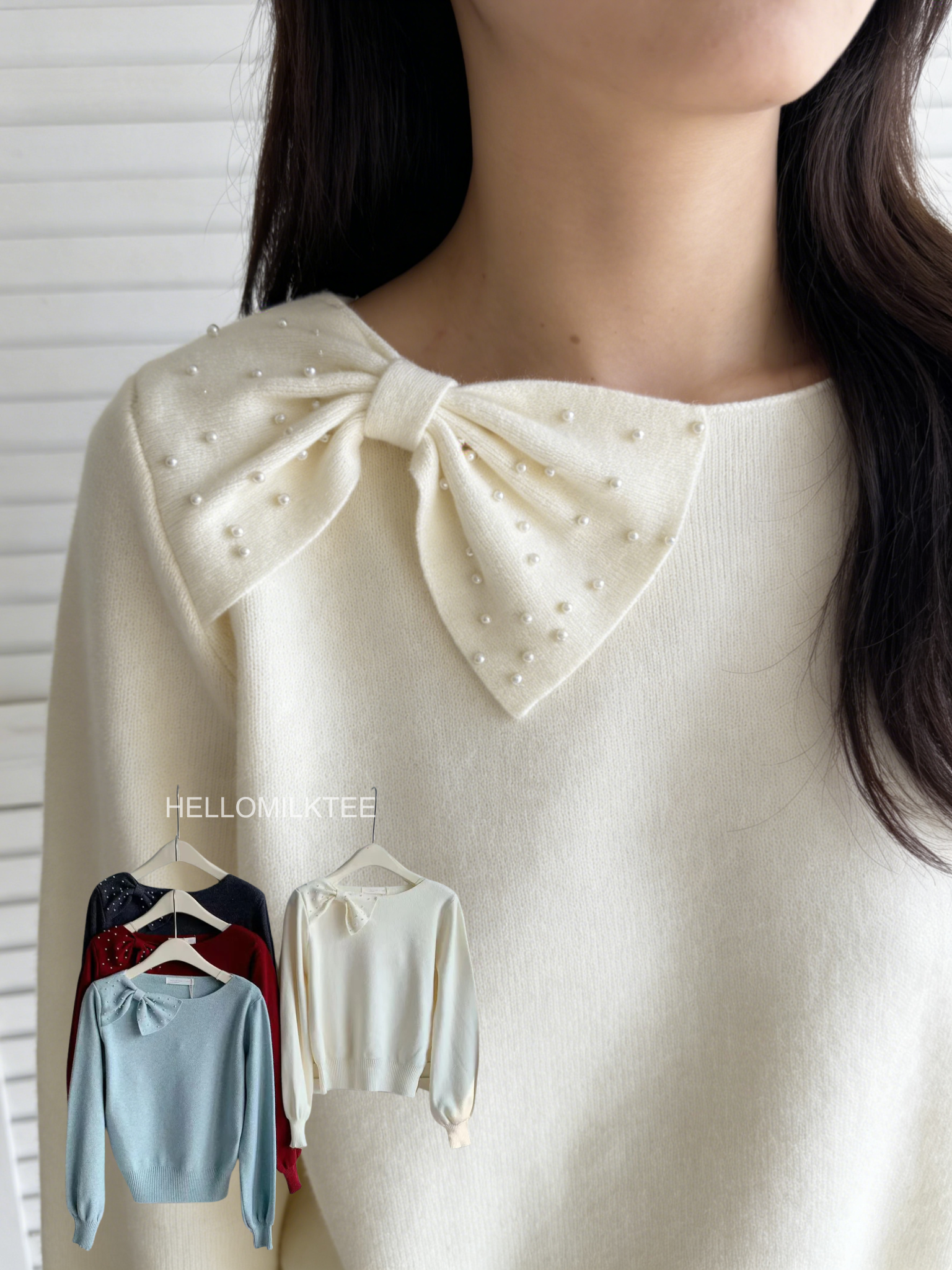 HELLO MILK TEE- 85997 蝴蝶結上衣