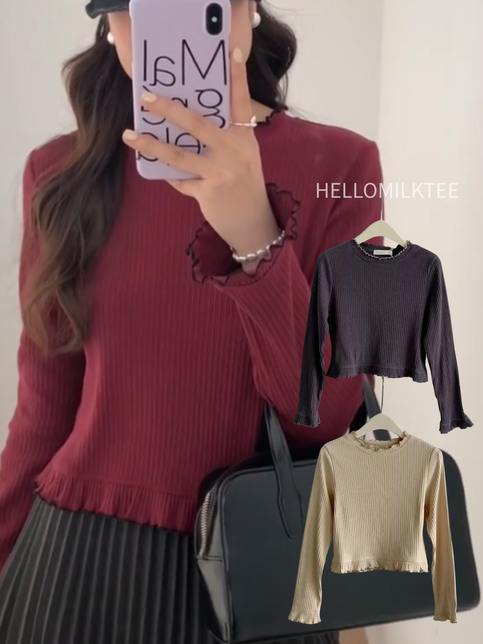 HELLO MILK TEE- 86001 木耳邊上衣