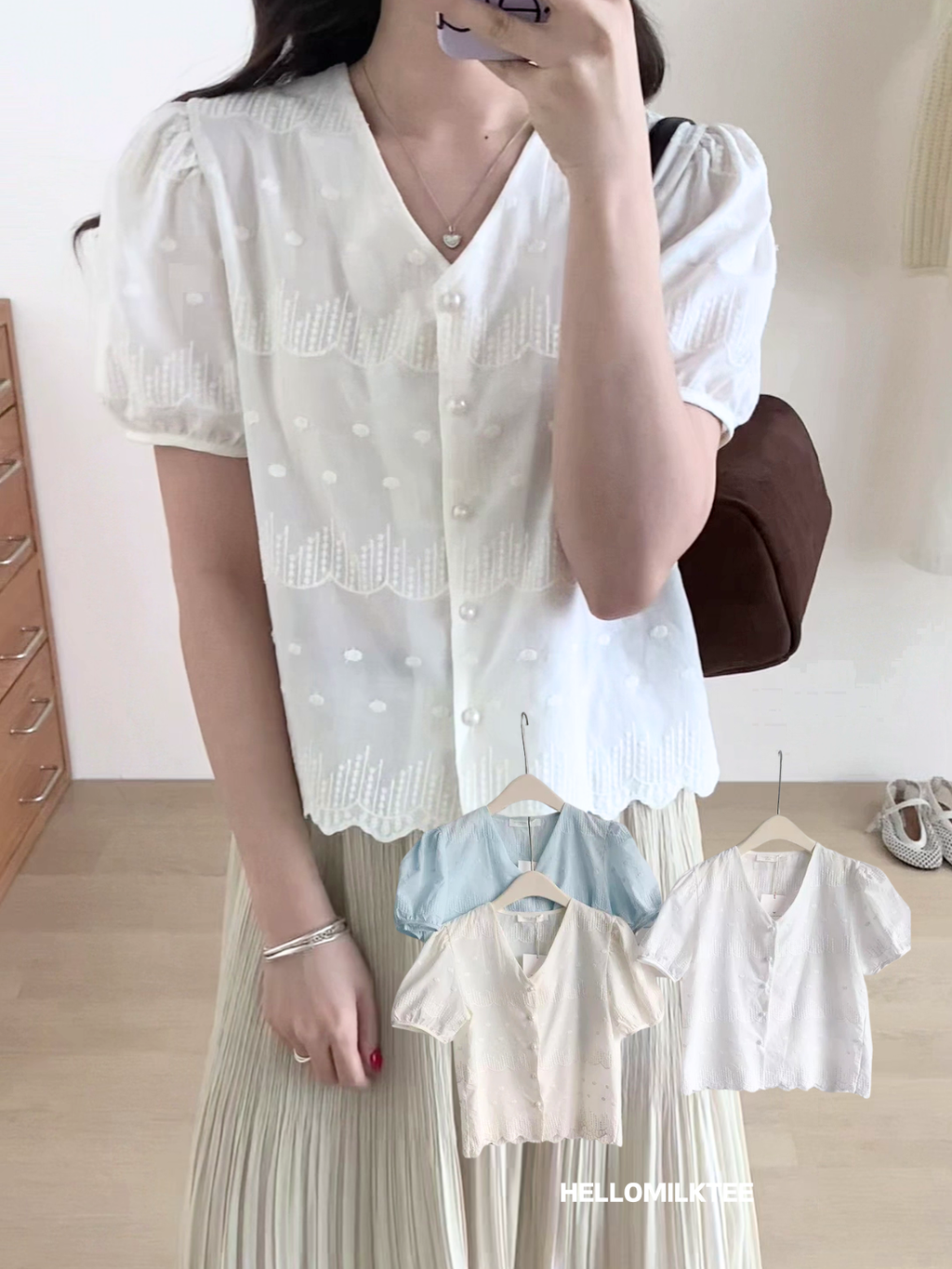 HELLO MILK TEE- 86091 排扣上衣