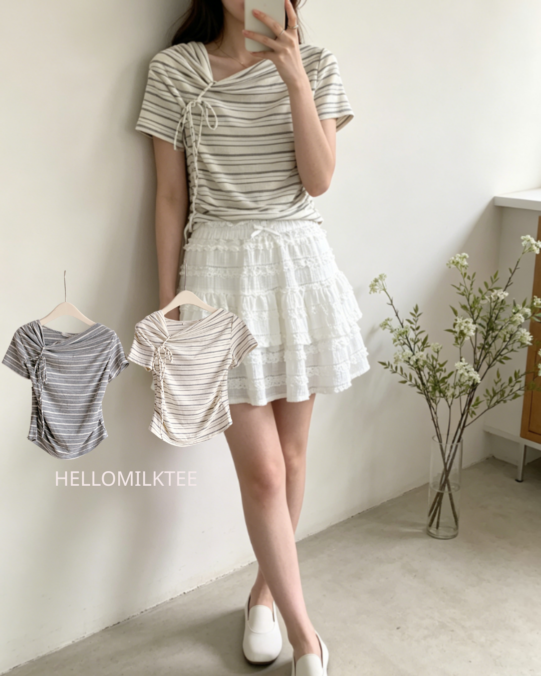 HELLO MILK TEE- 86459  條紋小衫