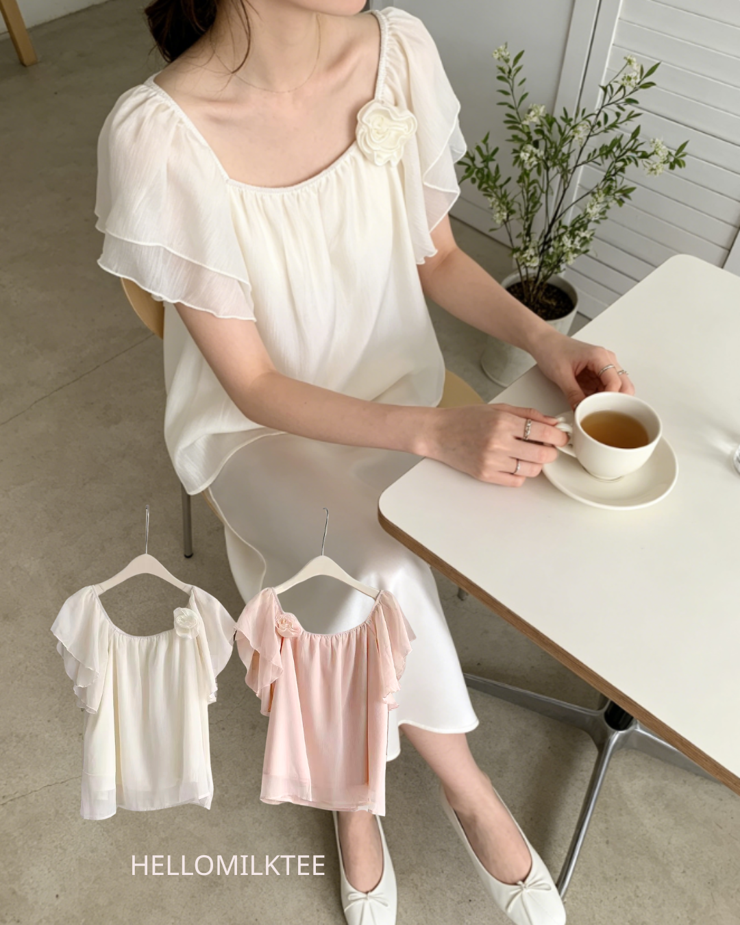 HELLO MILK TEE- 86395 法式小衫